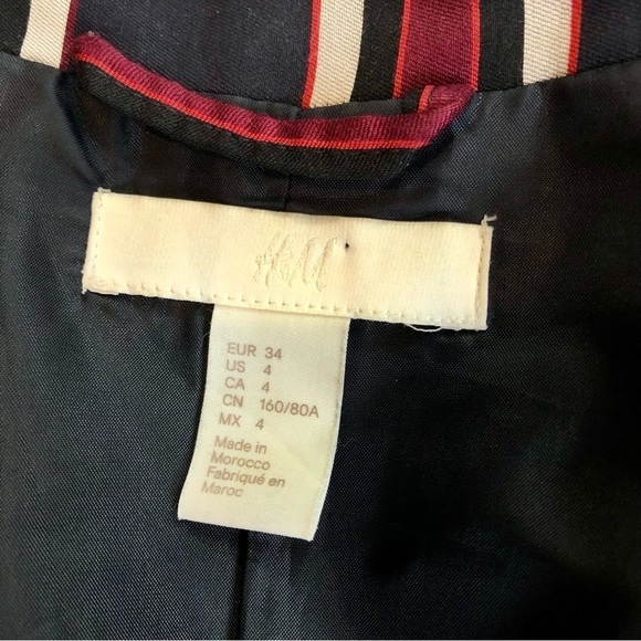 H&M striped viscose sateen blazer navy black red size 4 - Picture 6 of 10